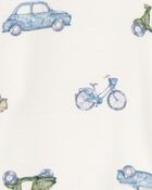 Baby Boy Car Print 2-Way Zip PurelySoft Sleeper Pyjamas - Ivory, image 4 of 6 slides