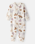 Baby Girl Fox Print 100% Cotton Long-Sleeve Sleeper - Ivory, image 1 of 4 slides