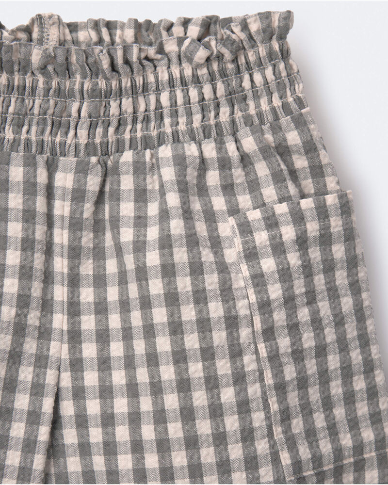 Toddler Girl Gingham Smocked Wide Leg Pant - Cream/Grey, image 7 of 7 slides