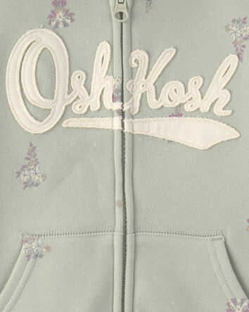 Toddler Girl OshKosh Floral Fleece Logo Zip Hoodie - Green, 