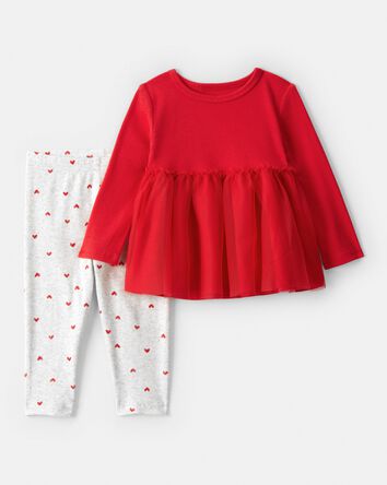 B&eacute;b&eacute; fille - Ensemble t-shirt &agrave; manches longues et pantalon &agrave; coeur&nbsp;&ndash; Rouge, 