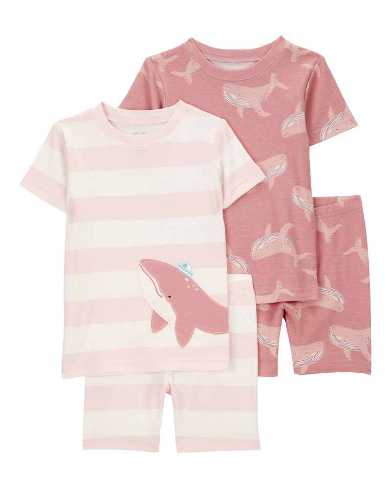 Toddler Whale Striped Snug Fit Cotton 4-Piece Pyjamas, image 1 of 4 slides