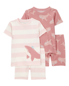 Toddler Whale Striped Snug Fit Cotton 4-Piece Pyjamas, image 1 of 4 slides