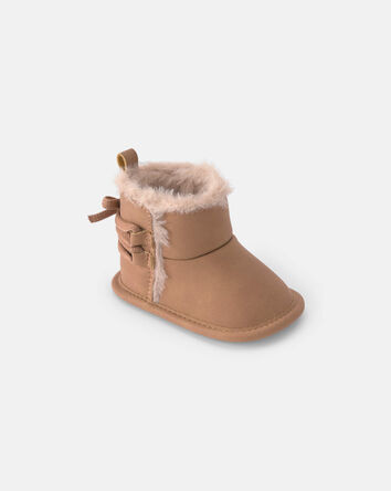 Baby Girl Teddy Fleece Boot - Brown, 