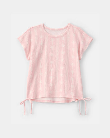 Girls Palm Tree Crinkle Top - Pink, 