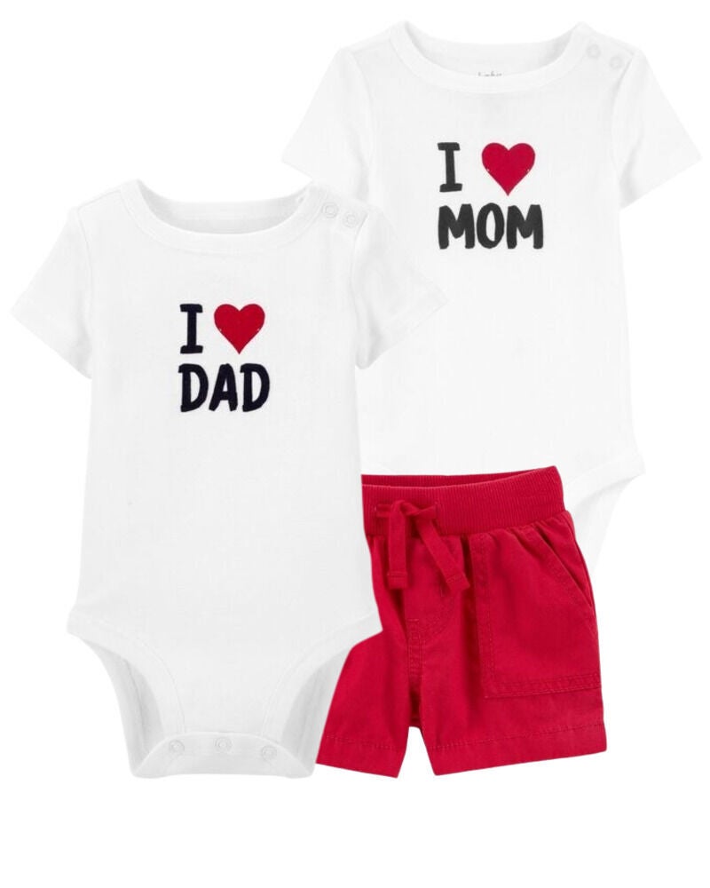 Multi Baby 3 Piece I Love Mom Dad Bodysuits Short Set Carter s Oshkosh Canada