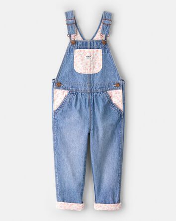 Toddler Girl Floral Patchwork Denim Overalls - Blue, 