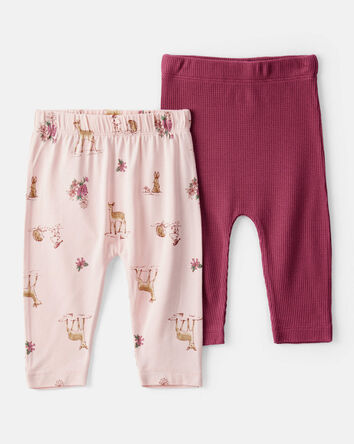 Baby Girl 2-Pack Deer & Floral Print PurelySoft Pull-On Pants - Red/Pink, 