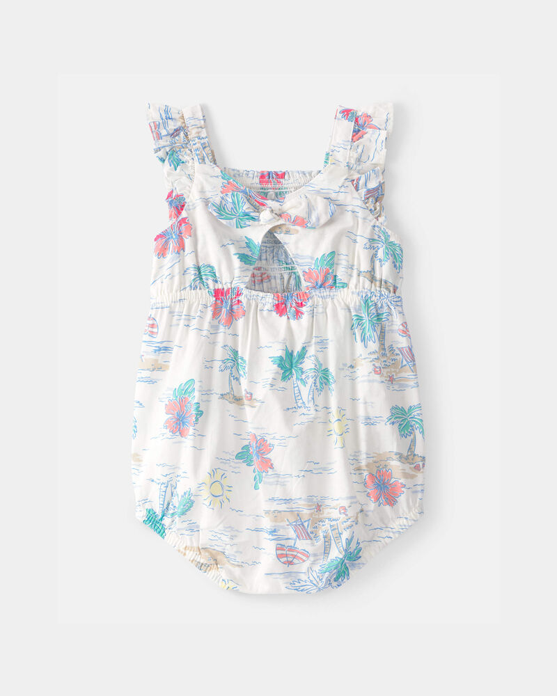 Baby Girl Palm Tree Sleeveless Romper - White, image 2 of 4 slides