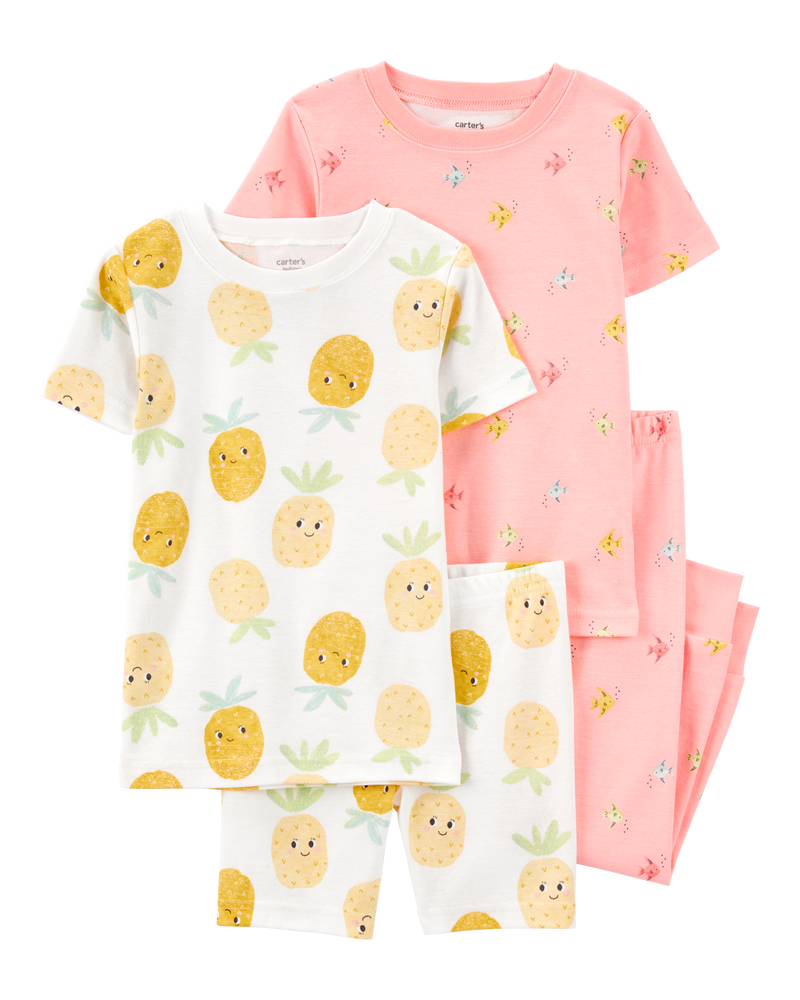 Toddler 4-Piece Pineapple & Fish Print 100% Snug Fit Cotton Pyjamas, image 1 of 4 slides