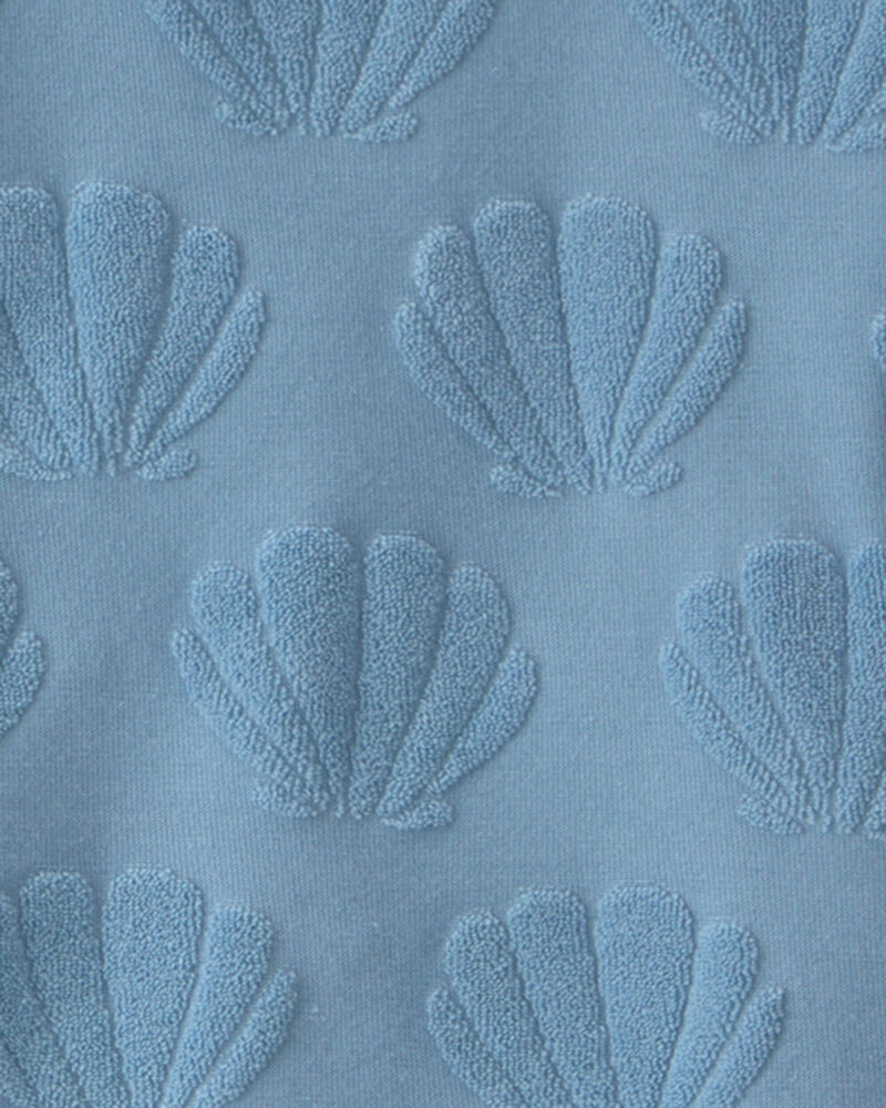 B&eacute;b&eacute; fille - Ensemble 2 pi&egrave;ces haut et short en tissu &eacute;ponge avec coton biologique &agrave; motif de coquillages bleus, image 4 sur 4 diapositives