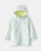 Toddler Girl Flowers Rain Jacket- Blue, image 1 of 3 slides