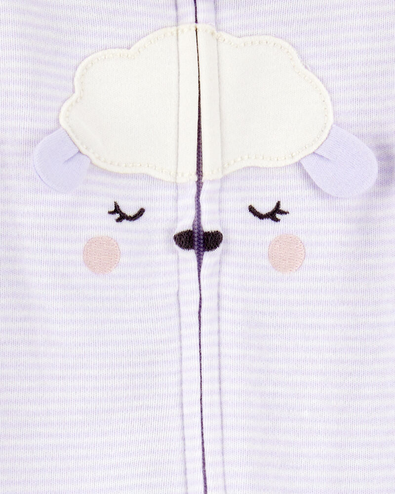Baby Girl Lamb 2-Way Zipper Cotton Sleeper, image 2 of 3 slides