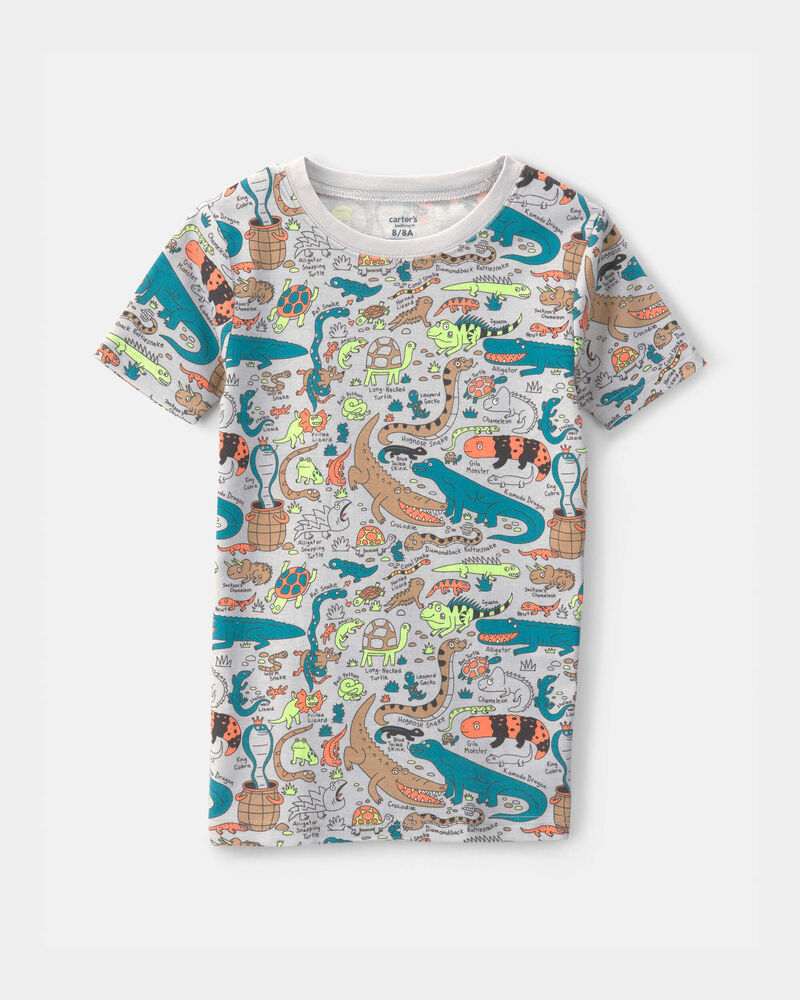Boys Alligator 100% Cotton Snug Fit 2-Piece Pyjama Set - Grey, image 3 of 5 slides