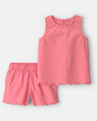 Filles - Ensemble 2 pi&egrave;ces haut et short &agrave; ourlet festonn&eacute; - Rose, image 1 sur 2 diapositives