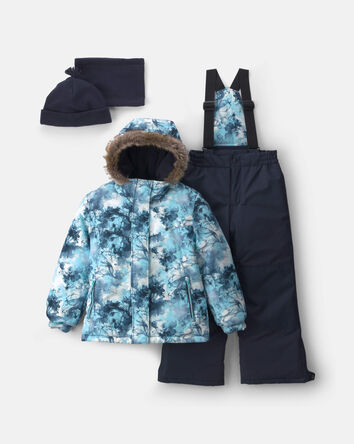 Filles - Habit de neige 2 pi&egrave;ces &agrave; motif floral - Bleu, 