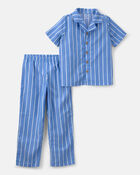 Boys Striped Loose Fit 2-Piece Pyjama Set - Blue, image 1 of 5 slides