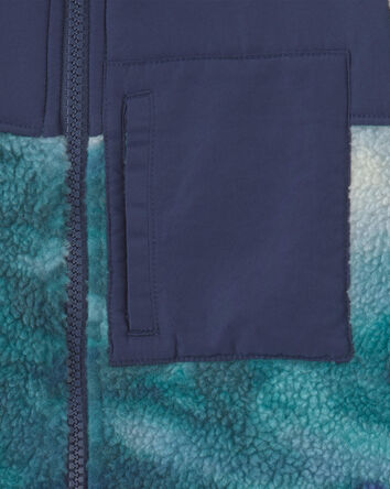 Blouson en molleton &agrave; fermeture &agrave; glissi&egrave;re et motif de flocons de neige &ndash; Vert/Bleu marine, 