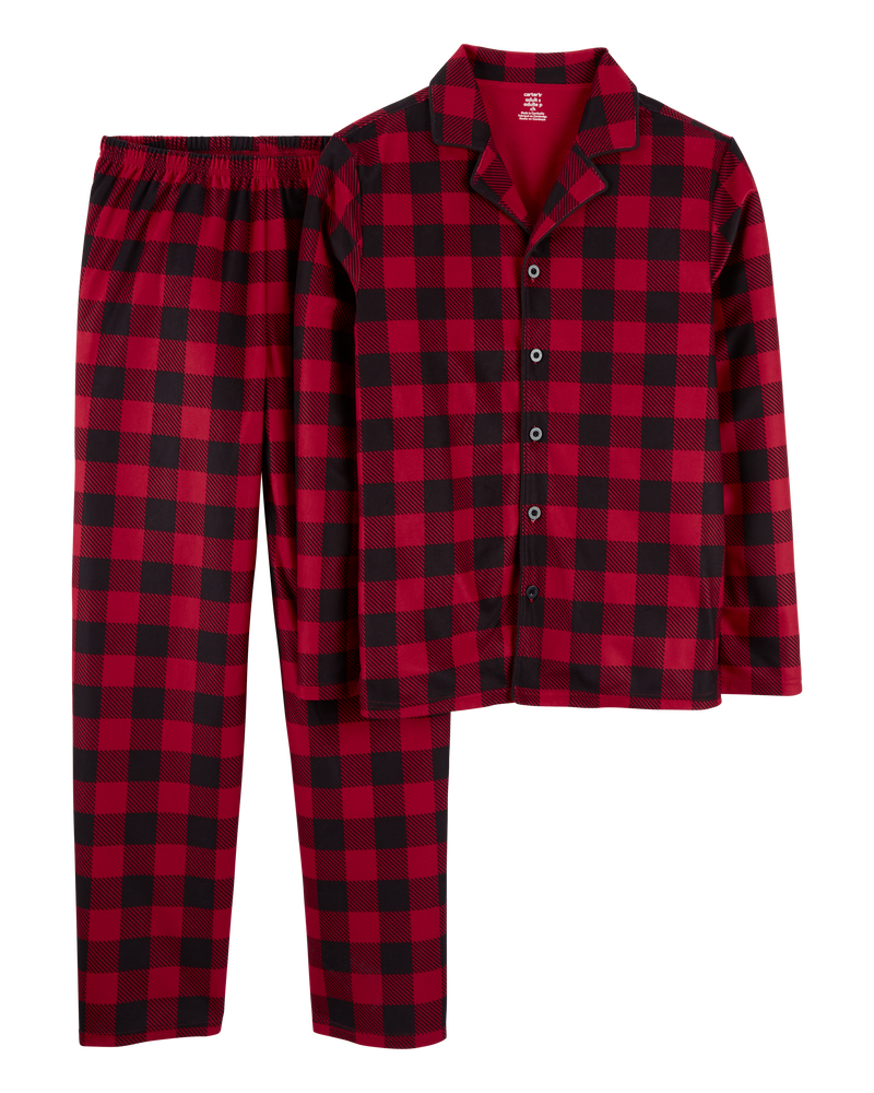Adult 2-Piece Buffalo Check Fleece Coat Style Pyjamas, image 1 of 3 slides