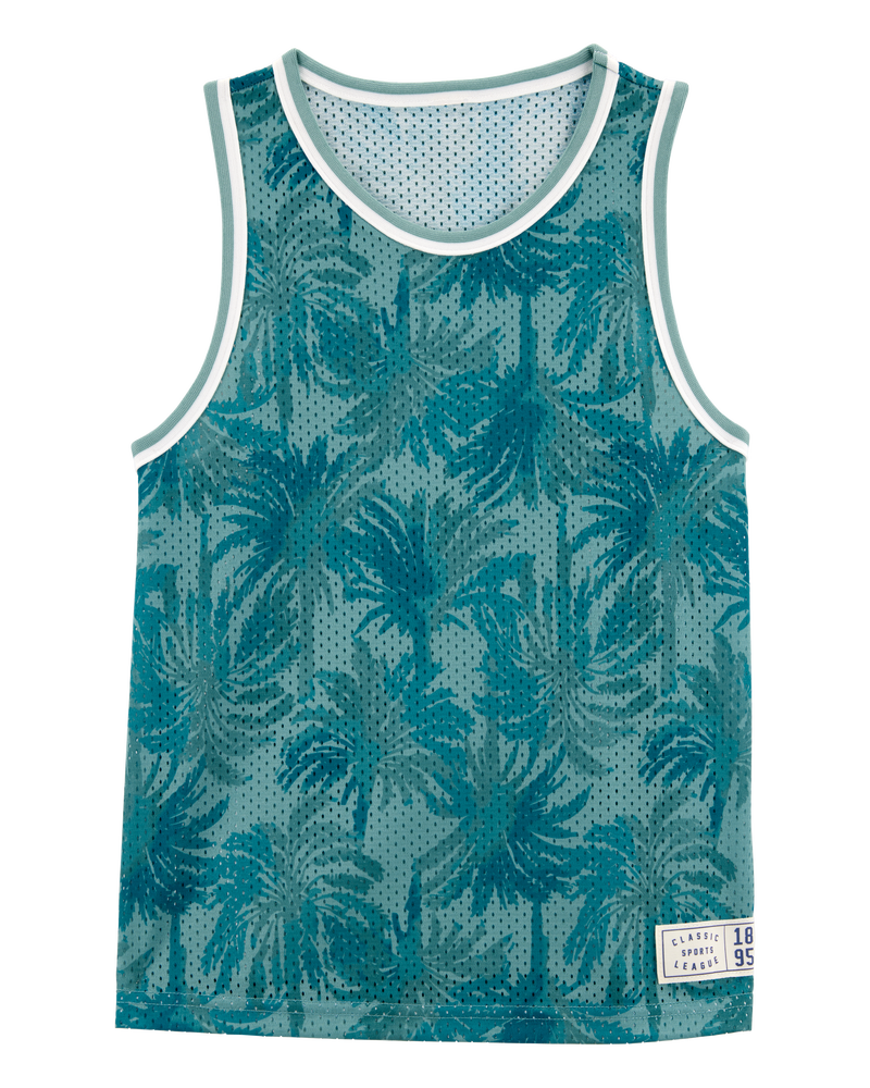 Kid Active Tropical Print Mesh Tank - Green, image 1 of 3 slides