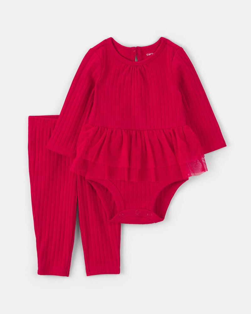 Baby Girl 2-Piece Long-Sleeve Bodysuit & Pant Set - Red, image 1 of 4 slides
