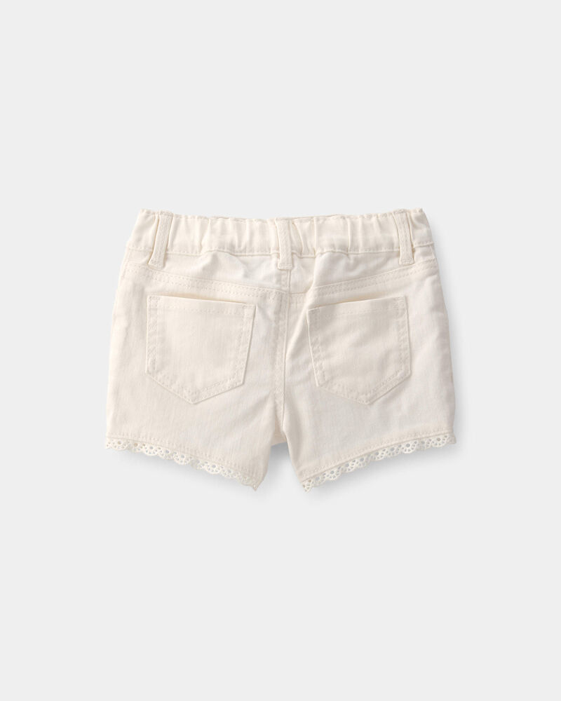 Baby Girl Eyelet Trim Twill Shorts - Cream, image 2 of 4 slides