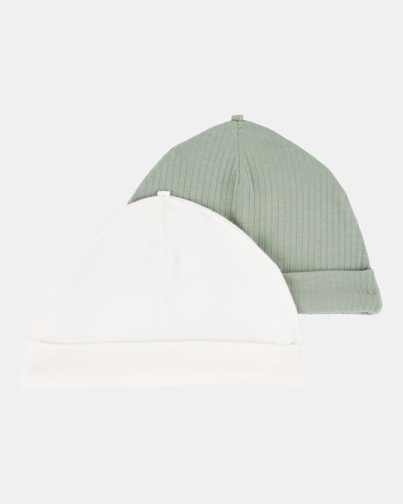 Baby 2-Pack PurelySoft Caps - Green/White, image 1 of 4 slides