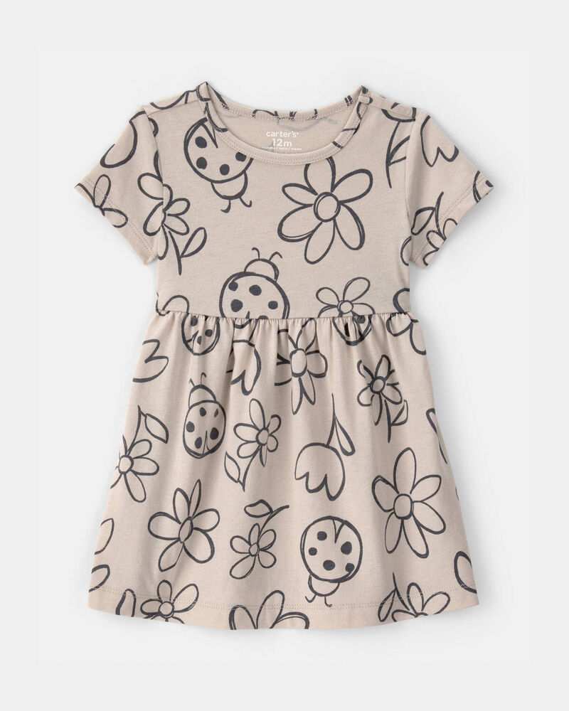 Baby Girl Floral Ladybug Short-Sleeve Dress - Brown, image 1 of 4 slides