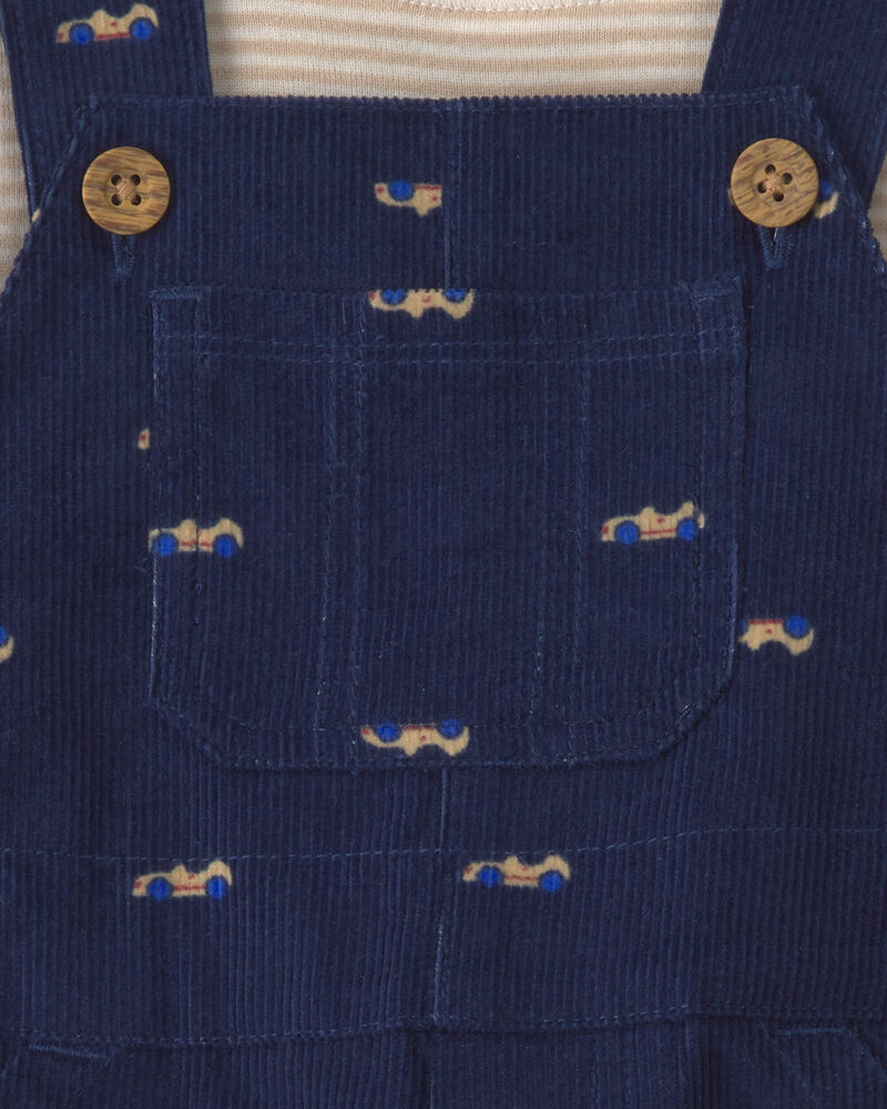 Baby Boy 2-Piece Car Corduroy Long-Sleeve Overall Set - Navy Blue/Cream, image 4 of 6 slides