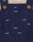 Baby Boy 2-Piece Car Corduroy Long-Sleeve Overall Set - Navy Blue/Cream, image 4 of 6 slides