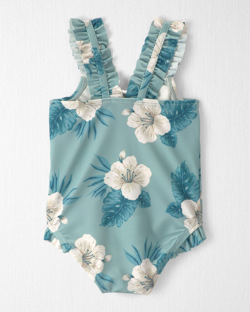 Baby Girl Recycled Ruffle 1-Piece Swimsuit in Hibiscus, image 2 of 5 slides