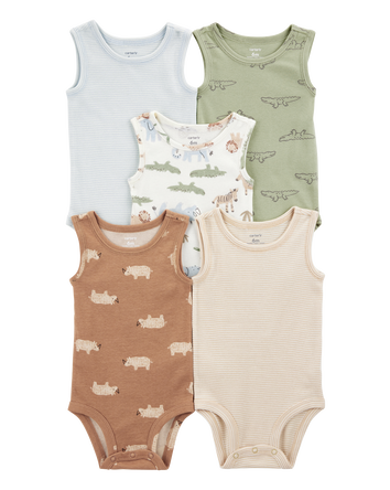 Baby 5-Pack Animals Sleeveless Bodysuits, 