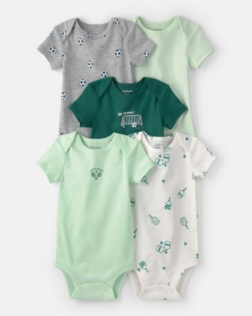 Baby 5-Pack Sports Multipack Bodysuits - Green/White, 