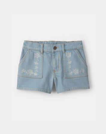 Girls Floral Denim Shorts - Light Wash, 