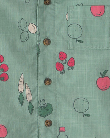 Toddler Boy Veggies Fruit Short-Sleeve Button-Down Shirt - Green, 
