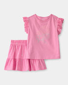 Tout-petit fille - Ensemble 2 pi&egrave;ces haut et jupe-short &agrave; fleurs - Rose, image 1 sur 5 diapositives