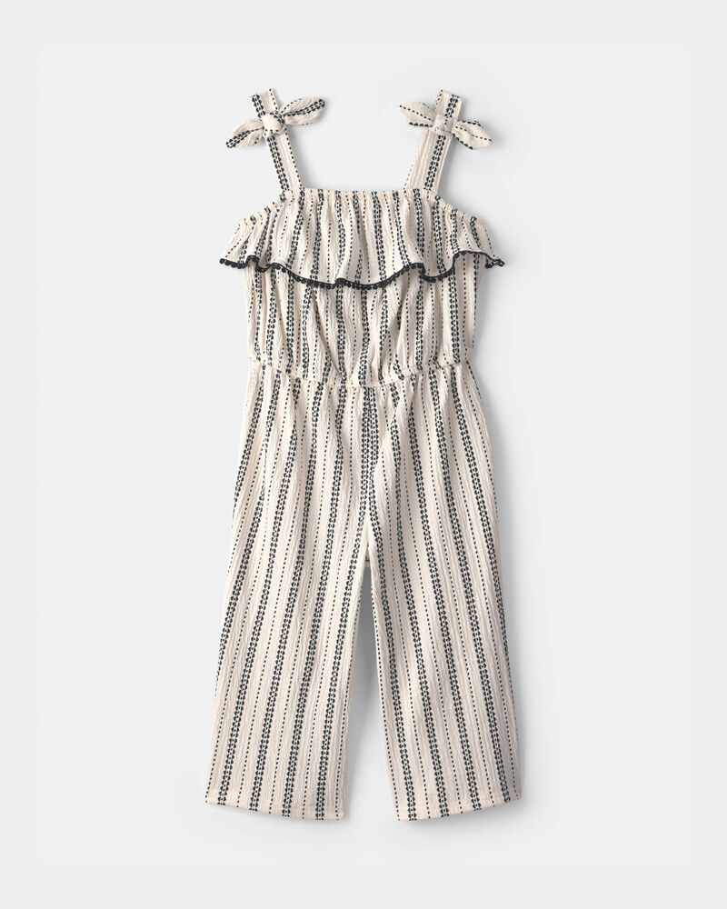 Toddler Girl Striped Ruffle Jumpsuit - Cream, image 1 of 7 slides