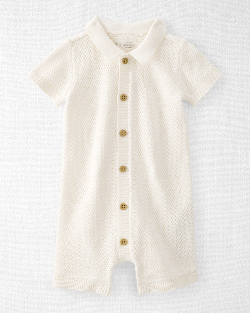 Baby Organic Cotton Crotchet Knit Romper, image 1 of 3 slides