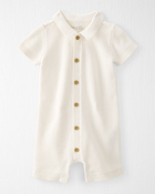 Baby Organic Cotton Crotchet Knit Romper, image 1 of 3 slides