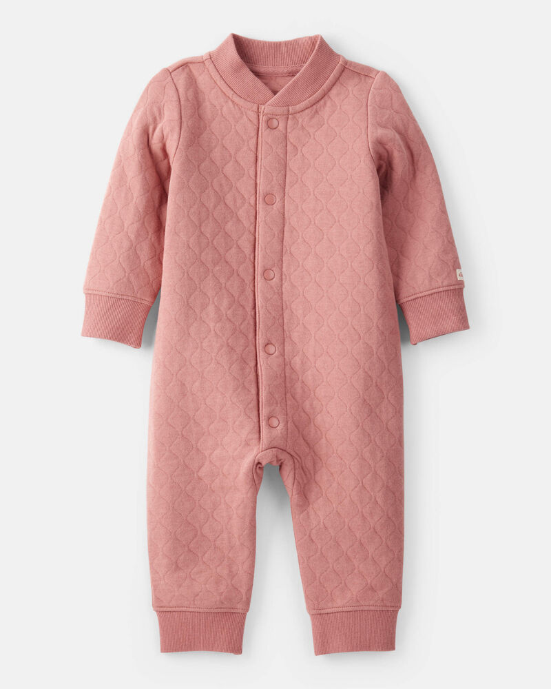 Baby Girl Quilted Long-Sleeve Jumpsuit - Pink, image 1 of 4 slides