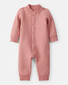 Baby Girl Quilted Long-Sleeve Jumpsuit - Pink, image 1 of 4 slides