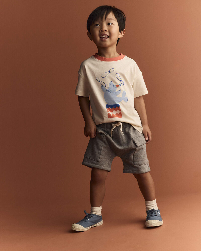 Toddler Boy French Terry Cargo Short with Pockets - Grey, image 1 of 7 slides