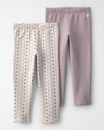 Toute-petit fille - Emballage 2 leggings en molleton recycl&eacute; faits avec du coton biologique, 