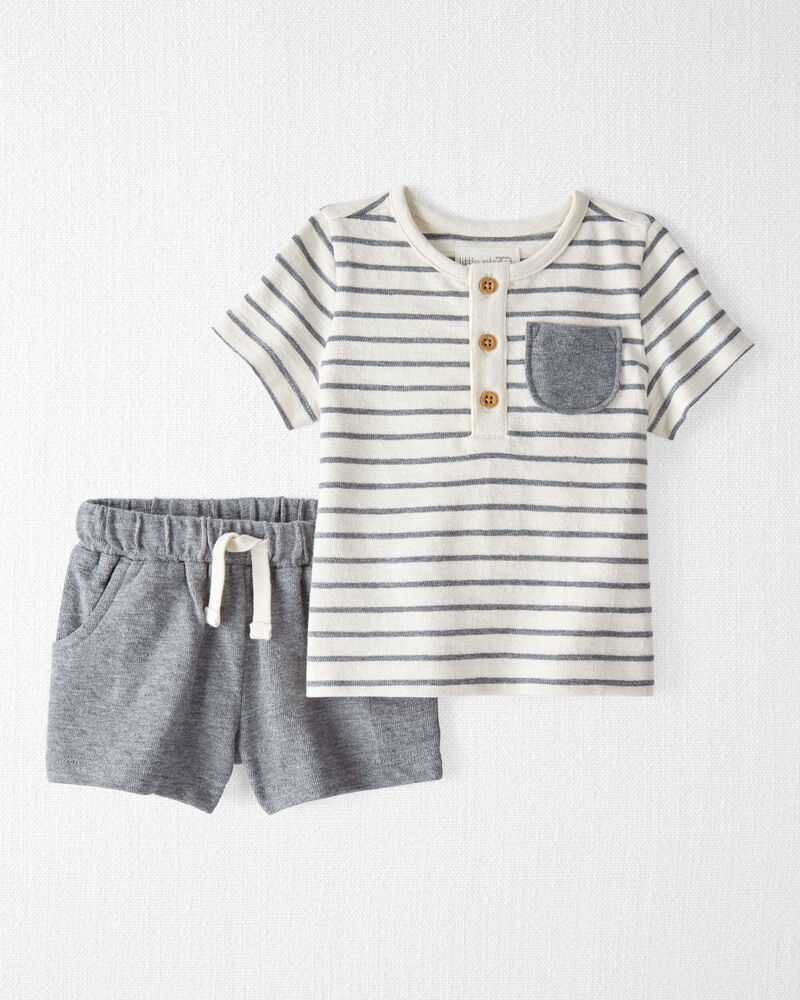 Baby 2-Piece Henley Tee and Shorts Set Made with Organic Cotton, image 1 of 4 slides