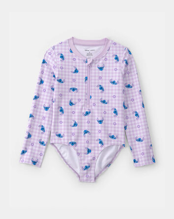 Girls Disney&copy; Lilo & Stitch Gingham 1-Piece Rashguard Swimsuit, 