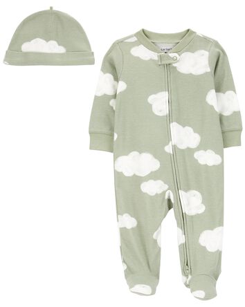 2-Piece Cloud 2-Way Zip Sleeper Pyjamas & Cap Set, 