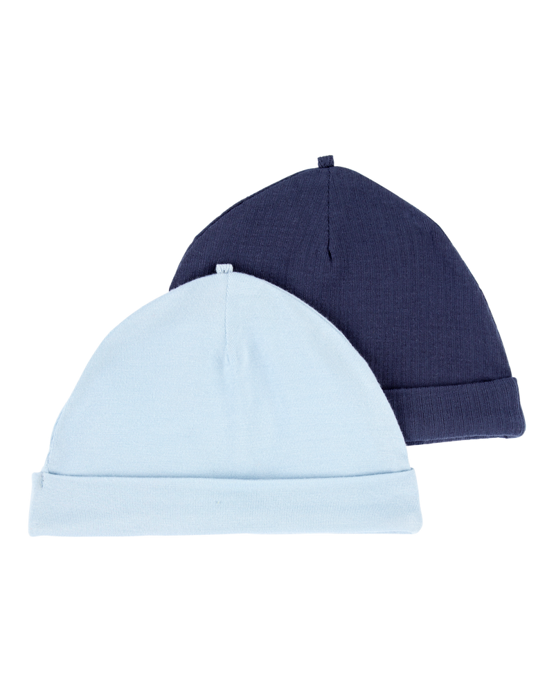 Bébé garçon - Emballage de 2 bonnets PurelySoft - Bleu, image 1 sur 4 diapositives