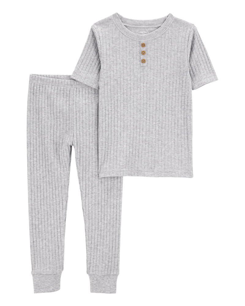 Baby Solid Ribbed Cotton Blend 2-Piece Pyjamas - Grey, image 1 of 3 slides
