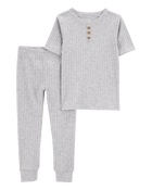 Baby Solid Ribbed Cotton Blend 2-Piece Pyjamas - Grey, image 1 of 3 slides