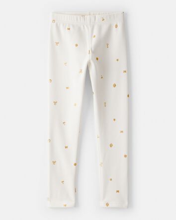Girls Star Pull-On Stretch Cozy Leggings - Cream, 